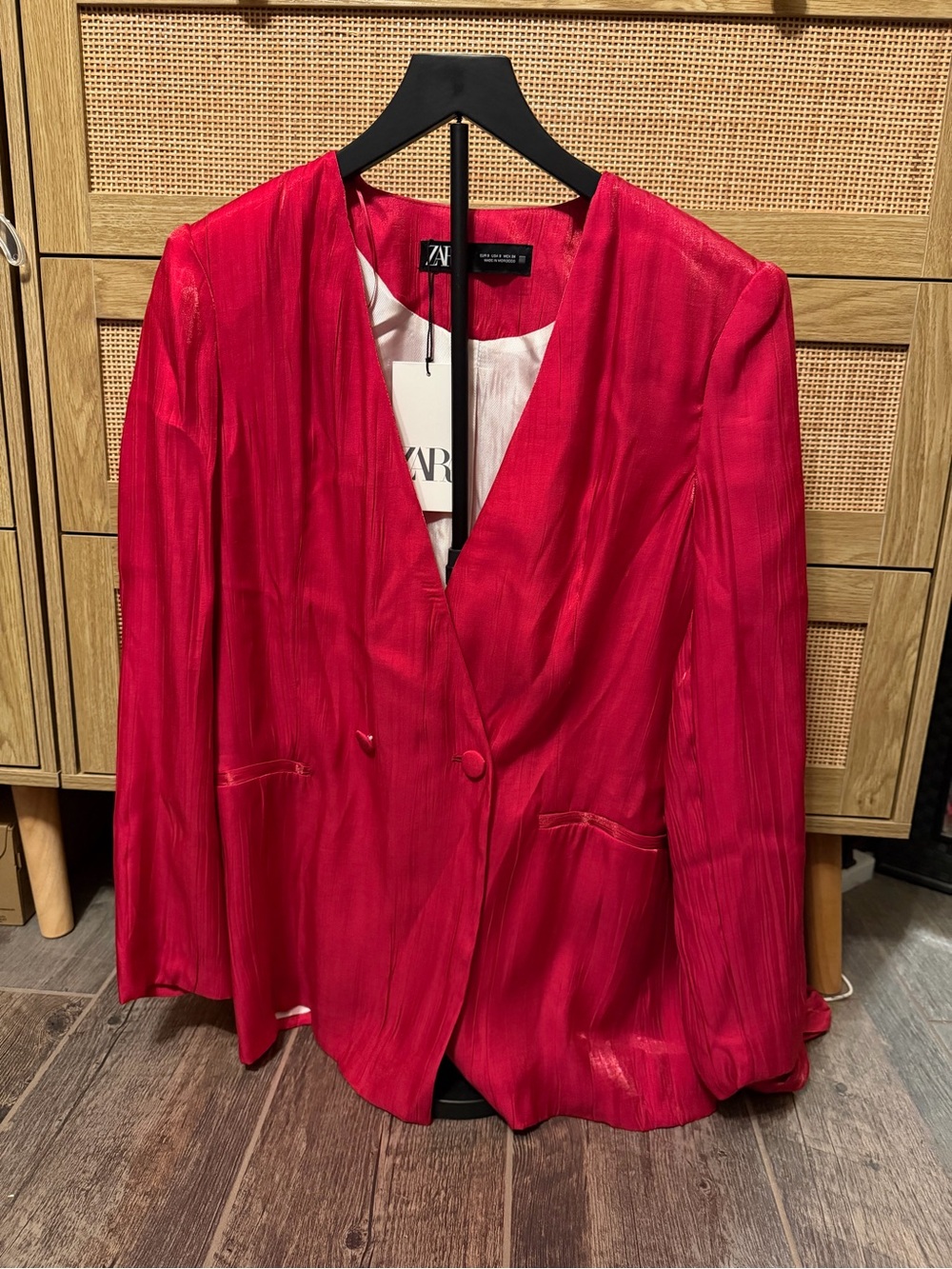 ZARA Hot Pink Satin Single-Button Blazer